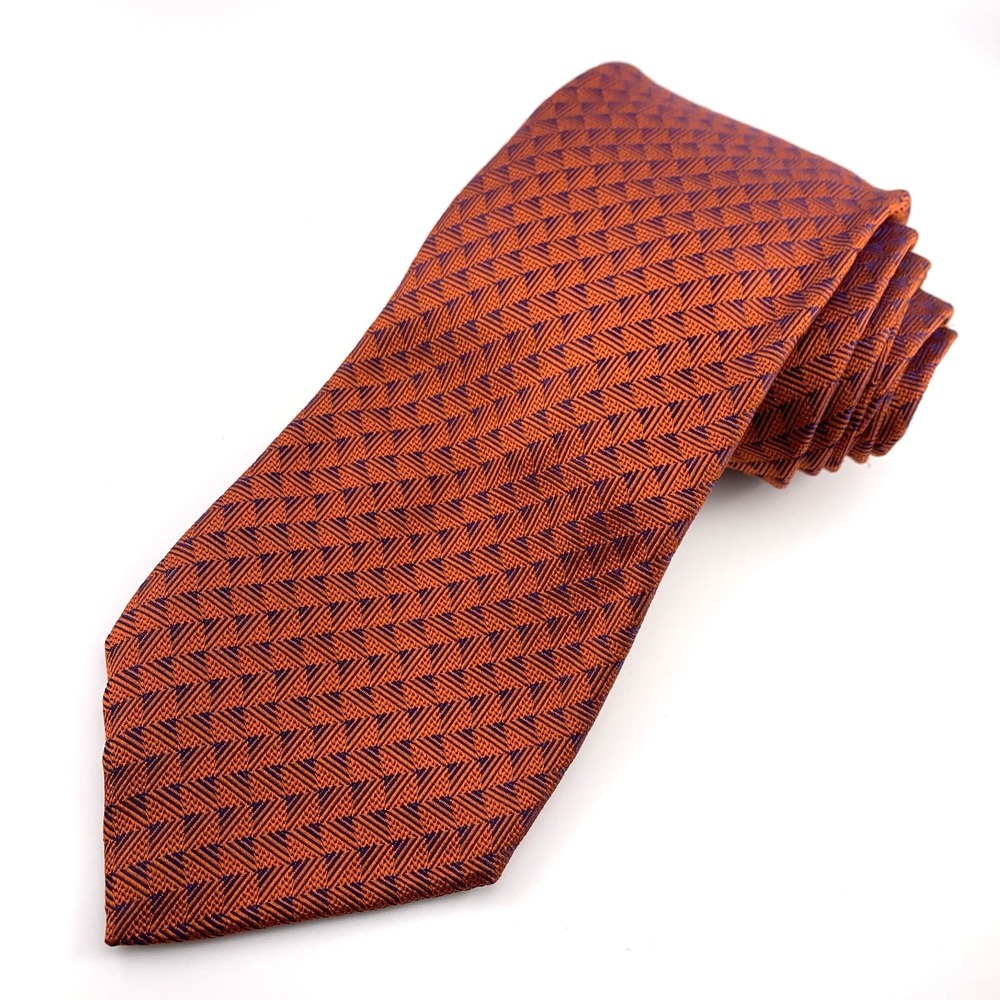 Christian Lacroix Mens Tie Dark Orange Geometric Design‎ 100% Silk Neckwear